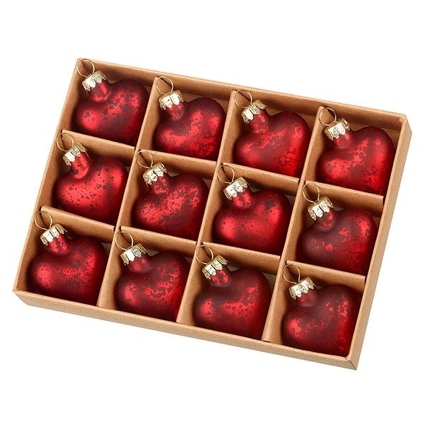 Glass hanging heart bauble set