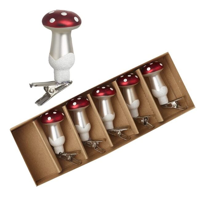 Glass toadstool clip set