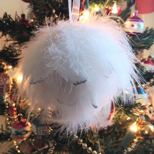 White fluffy feather bauble